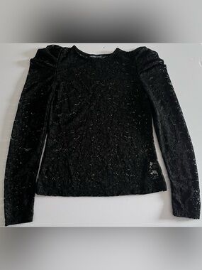 Streetwear Society Black Lace Coquette Puff Sleeve Top S